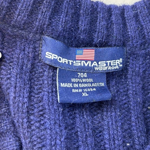 Vintage 90s Sportsmaster Wool Navy Blue Commando‎ Sweater Elbow Patches XL - Picture 8 of 9